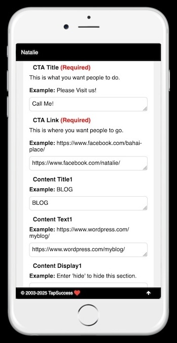 Actual_screenshot of a Bio Admin page. Just fill in the form and click 'Update and Save'